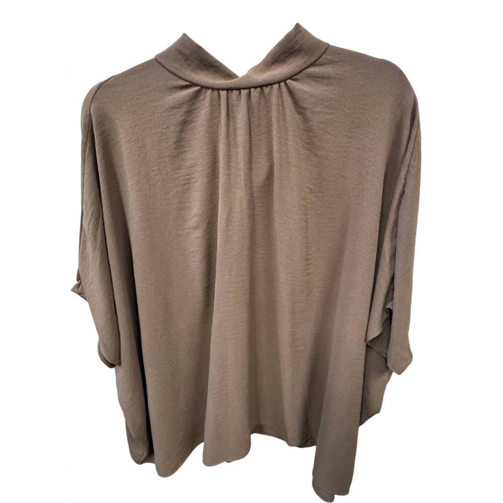 NEW PIXI + IVY women's tie back mock neck tunic top in brown